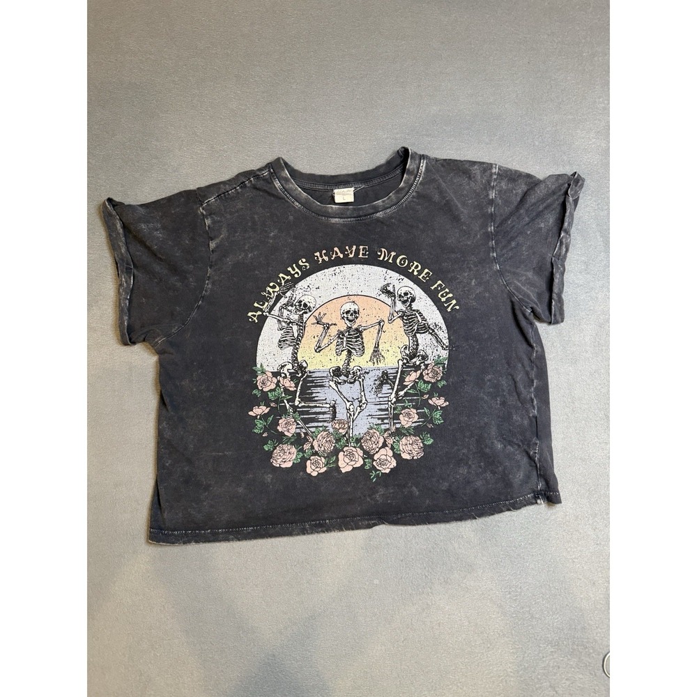 Women's Boho Skeleton Dance Crop Top – Retro Festival Style Shirt - Picture 4 of 6
